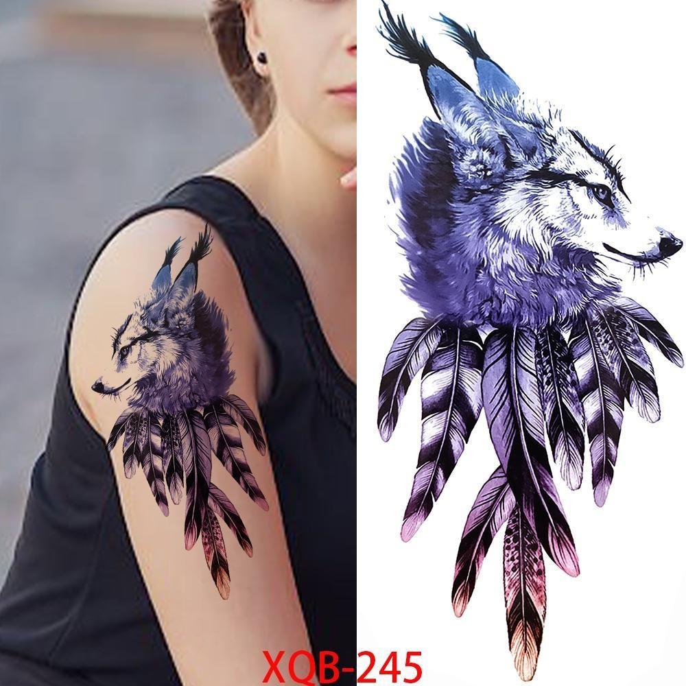 1 PC 210*114MM Cat Geometry Black Temporary Tattoos For Men Women Black Forest Skull Tiger Wolf Tattoo Sticker Evil Devil Arm Tattoo