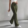 Womens Bell Bottom Pants  Casual Elastic Waist Trousers Solid Color Ribbed Knit Flare Pants