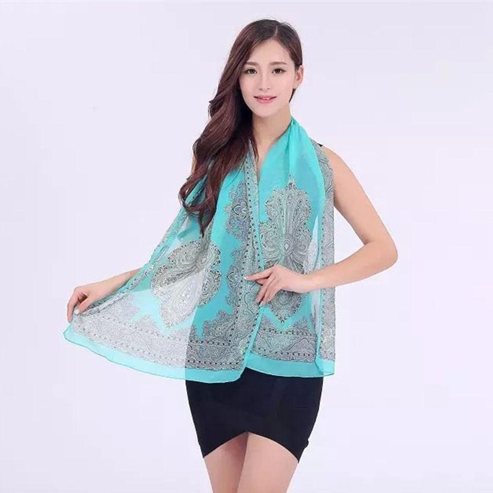 160*50cm Long Wrap Shawl Sunscreen Beach Gauze Scarf Elegant Chiffon Scarf  for Women