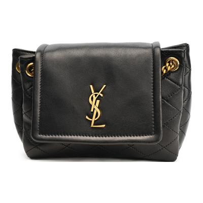 Сумка-кроссбоди YSL Nolita с золотым логотипом, стеганая, на цепочке, из кожи, мини, женская, черная, 672738-1EL07-1000