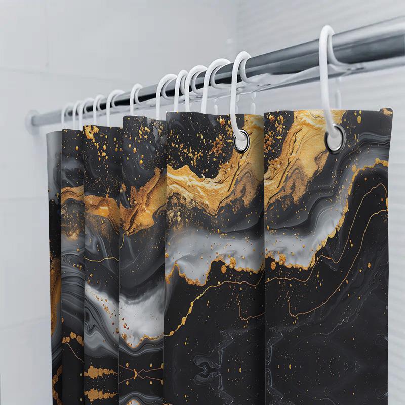 Роскошный набор штор для душа с мраморным принтом, черно-золотой геометрический узор, декор для ванной комнаты с карманом для штанги, для домашней ванной комнаты (69 x 7