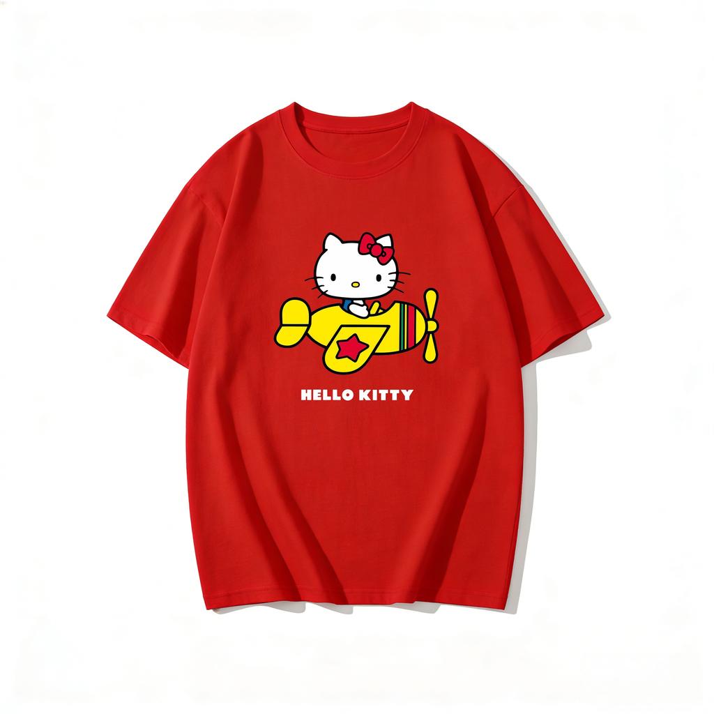 Летние футболки с принтом Hello Kitty для женщин, короткий рукав, чистый хлопок, семейные matching-наряды, классическая универсальная футболка, 2026