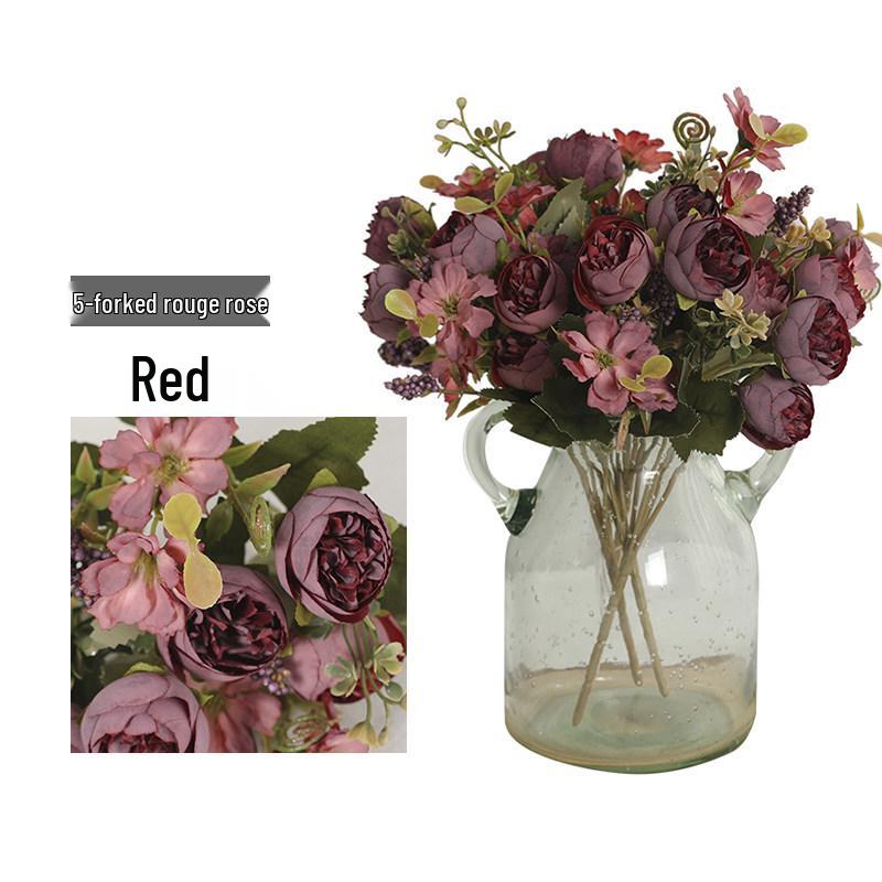 Arrangement Floral Floral Perlé Rouge Rose Rétro: Scène Décorative Pastorale pour la Maison avec Fleurs Artificielles