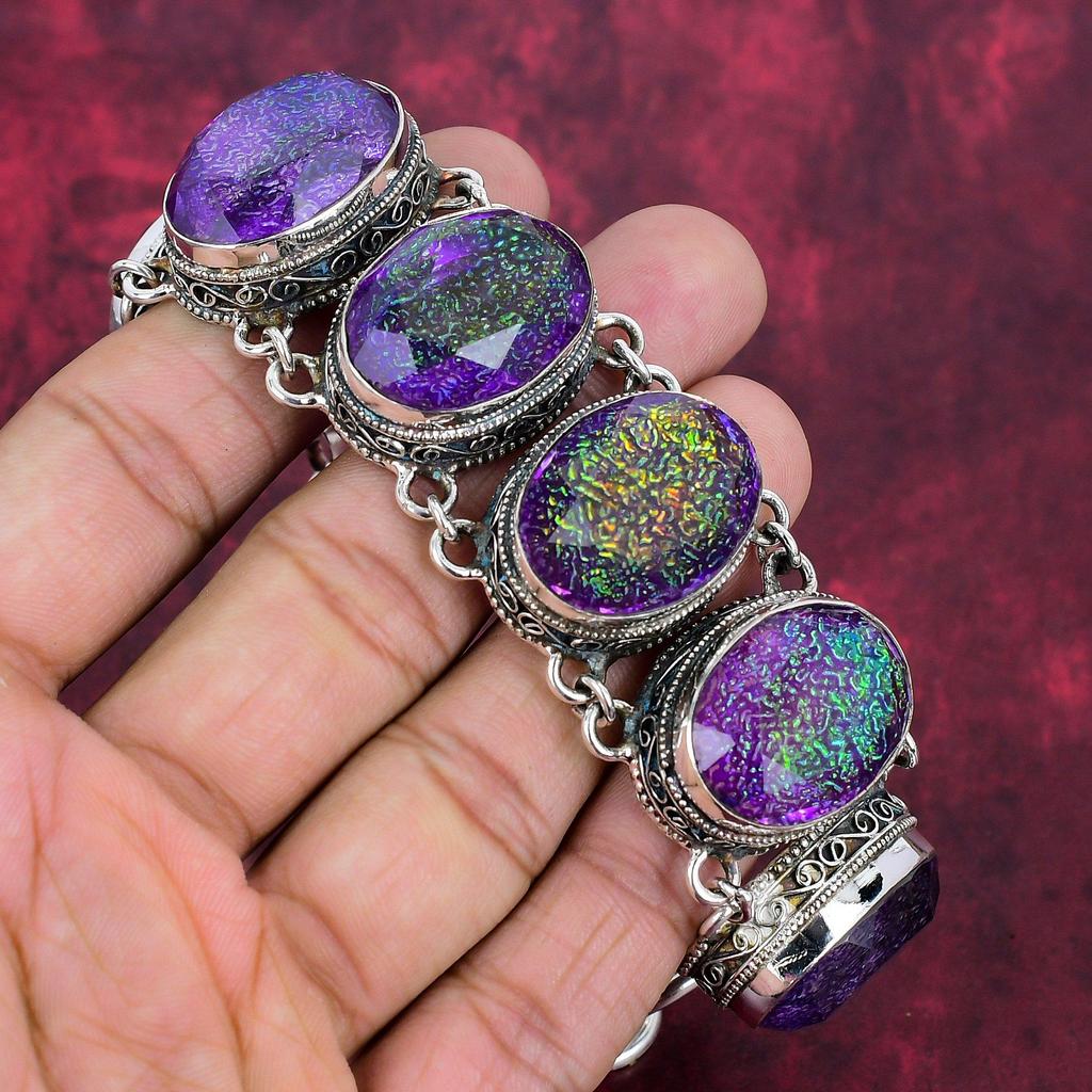 Ювелирные изделия из фиолетового триплетного опала, ювелирные изделия ручной работы из стерлингового серебра 925 пробы, уникальный комплект ювелирных изделий для женщин с браслетом и ожерельем