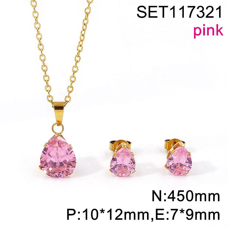 European and American Set Necklace Color Water Drop Zircon Small Fresh Collarbone Women Titanium Steel Zircon Set