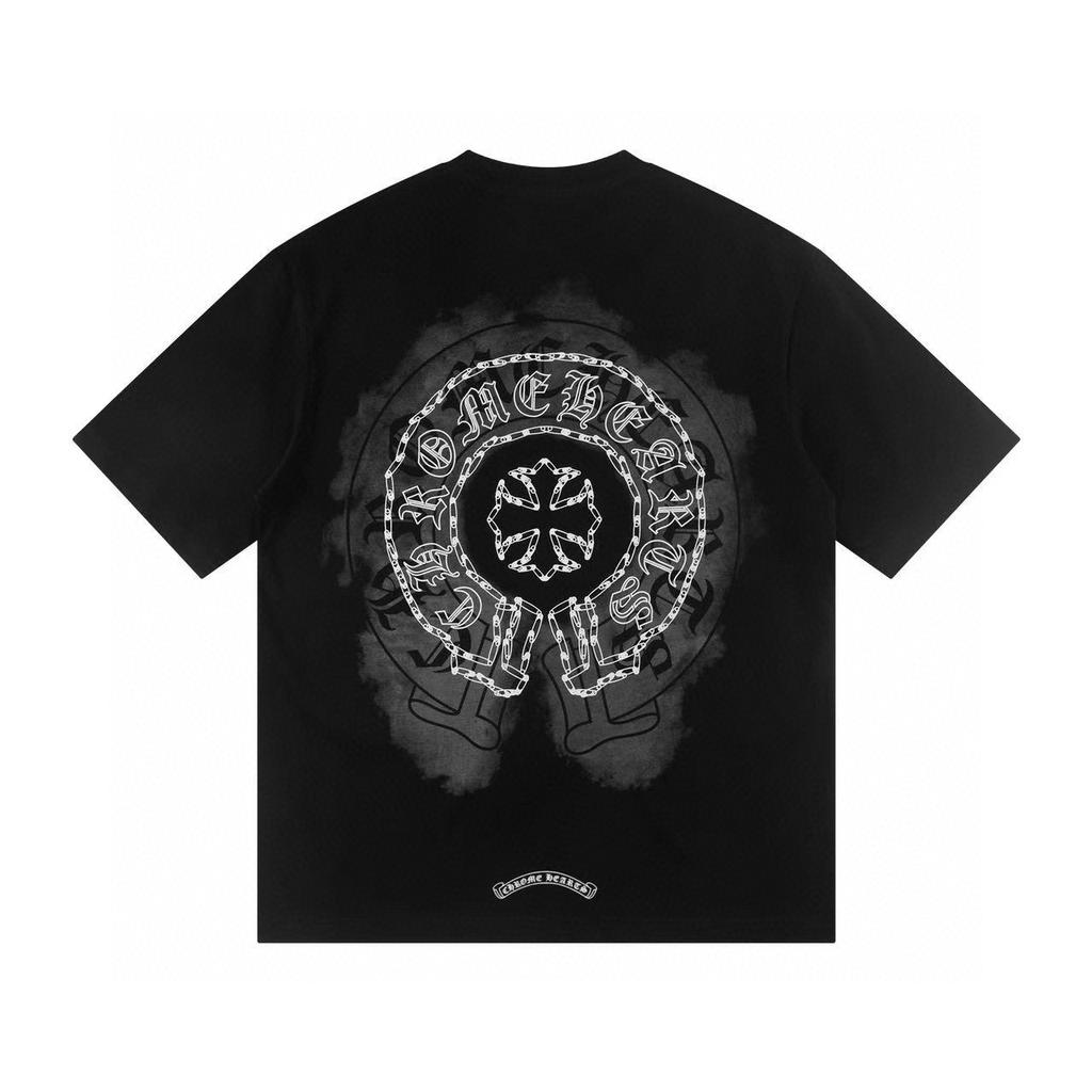 W386 CHROME HEARTS Лето 2026 Новая Высококачественная Хлопковая Круглый Вырез Свободная Большого Размера Футболка Футболка для Пары