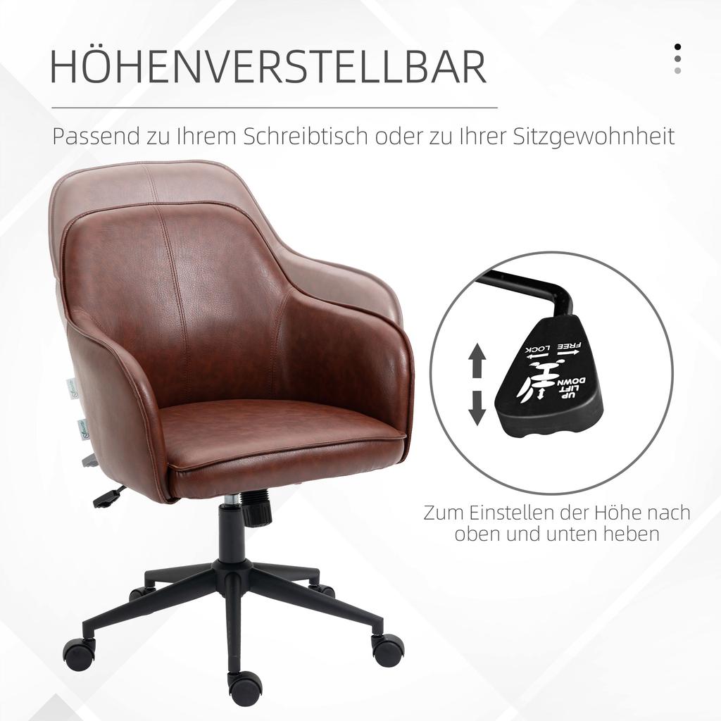 Office Chair, Height-Adjustable, Swivel Function, 58.5 cm x 62 cm x 91 cm, Brown