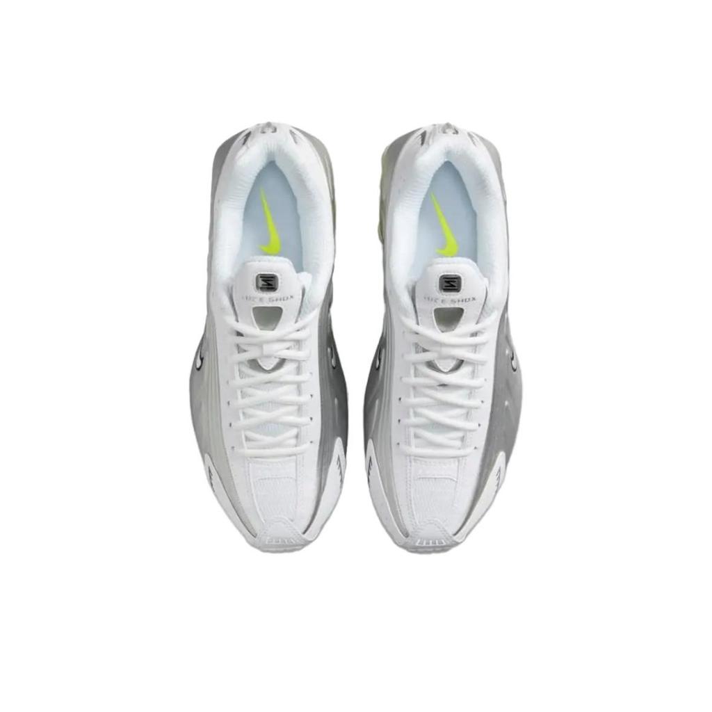 Nike Shox R4 белые металлические серебристые женские кроссовки Volt AR3565-102