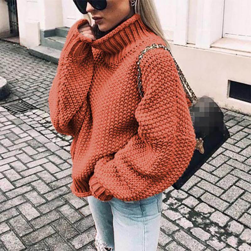 2025 Chunky Knit Batwing Sleeve European-American Semi-High Neck Oversized Sweater