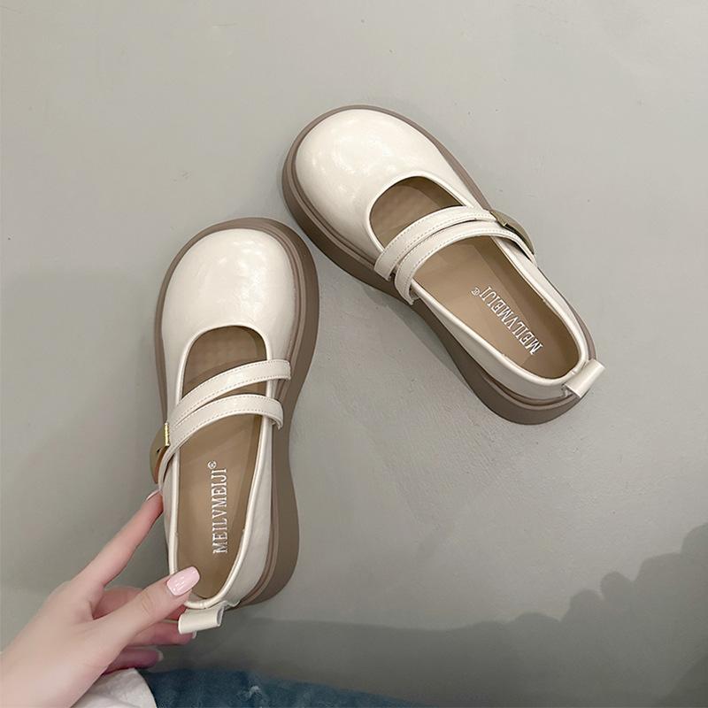 Mary Jane Women's Shoes Summer 2025 New Models with Skirts Big Head Single Shoes Muffin Platform French Black Small Leather Shoes