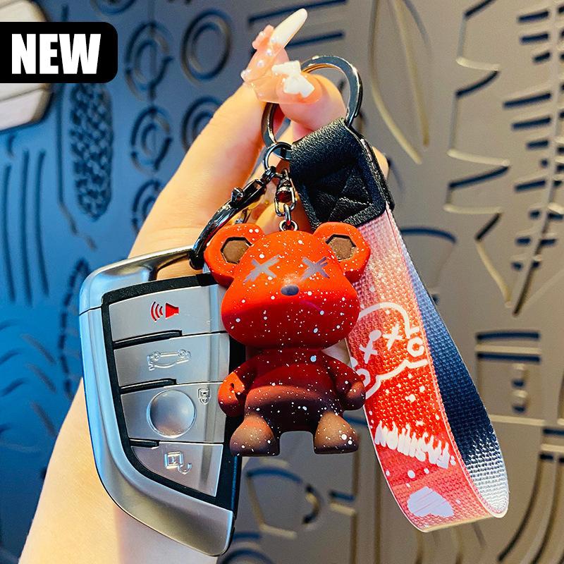 H Violent Bear Creative Cartoon Cool Gradient Doll Chameleon Bear Keychain Couple Bag Pendant Car Accessories