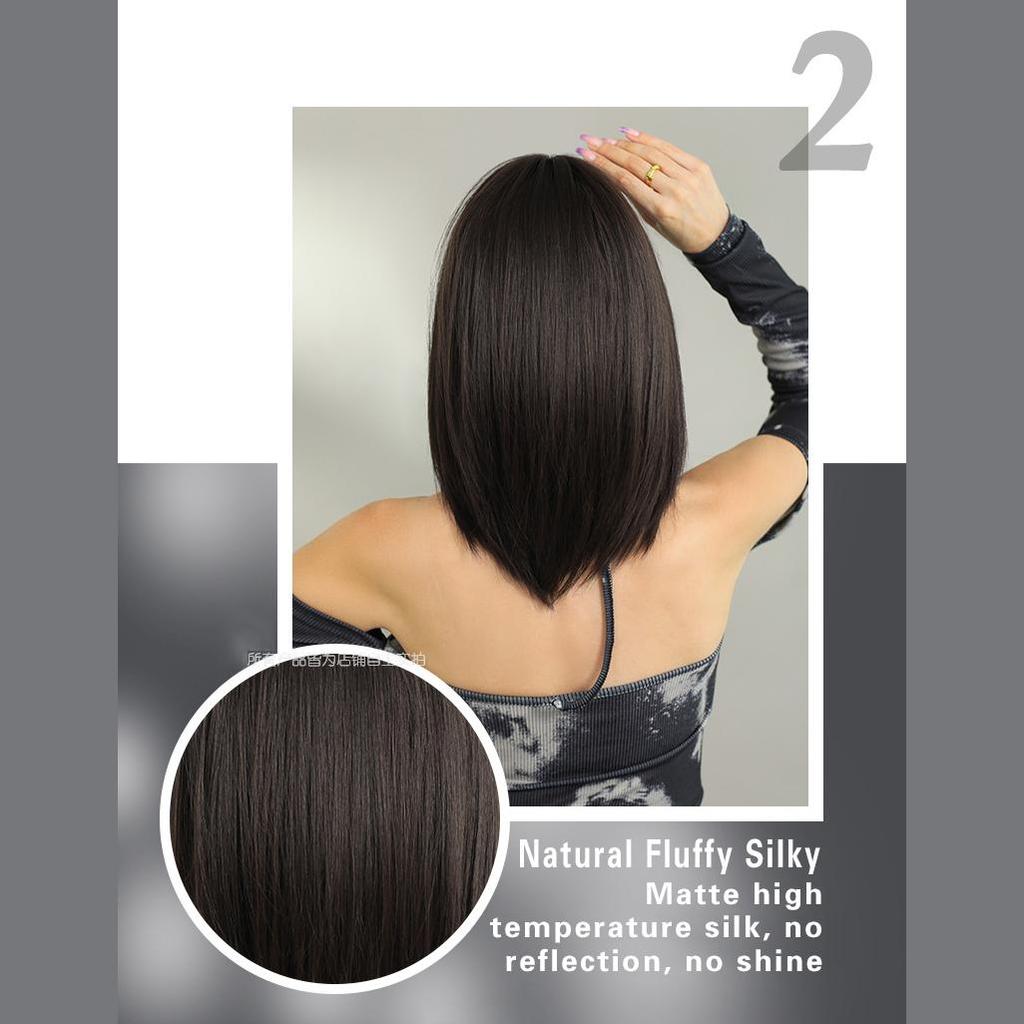 Women's Black Wig 40cm Short Hair Short Straight Hair Full Cap Rose Hair Net Natural Realistic Hair Wig