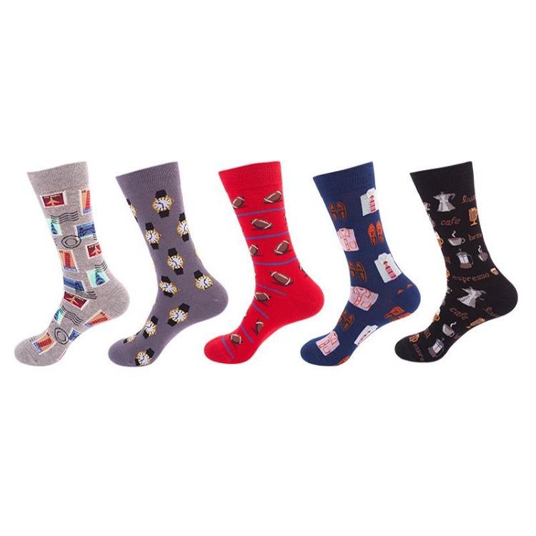 5 Pairs/Pack Couples Happy Funny Socks Cotton EU 37-43 Men Cartoon Fruits Flowers Animals Streetwear Harajuku Socks