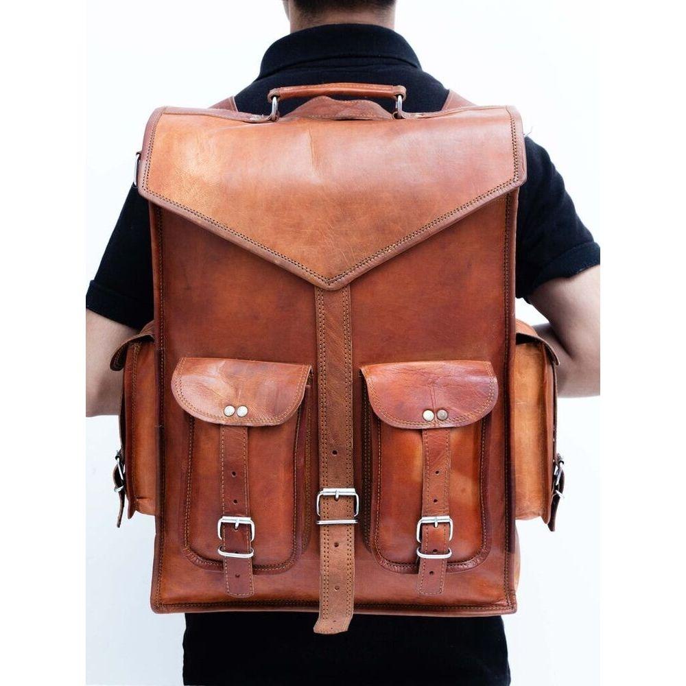 Real Goat Leather Bag Rucksack Backpack Vintage Laptop Simple Real Messenger