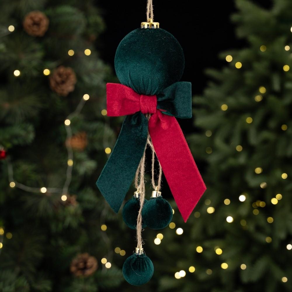Velvet Bow Christmas Bowknot Ball Pendant Delicate Christmas Hanging Xmas Ornaments Bedroom