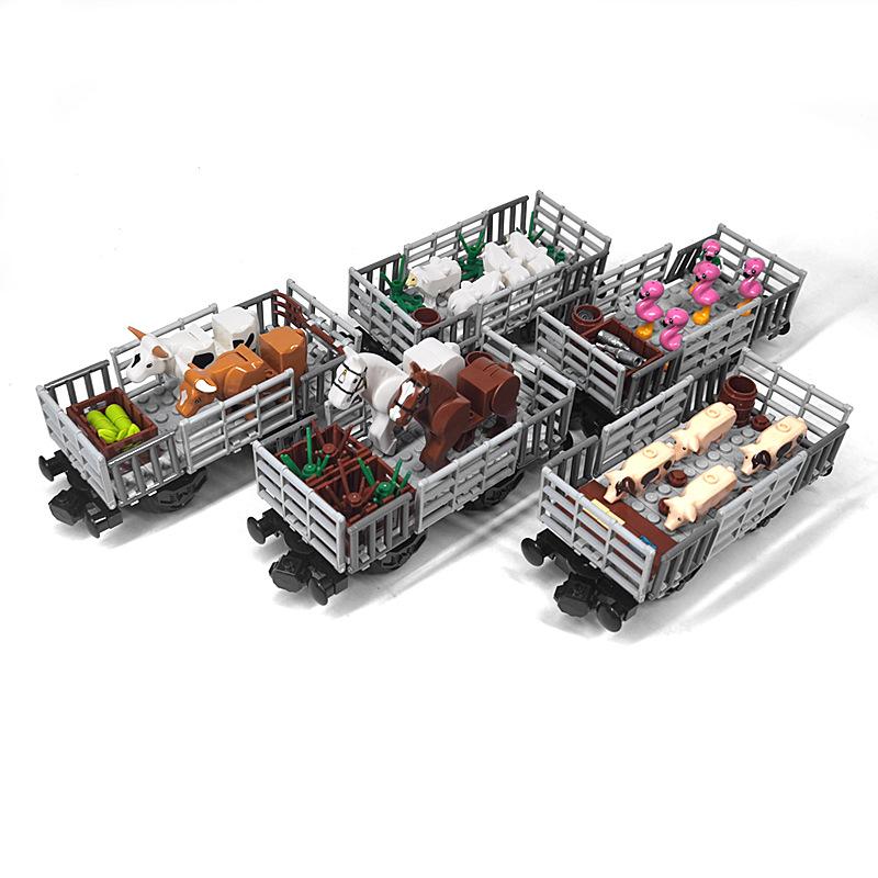 Building Blocks Modular Train Chassis Set Moc Trains Transport Farm Animals Sheep Horses Cattle Pigs