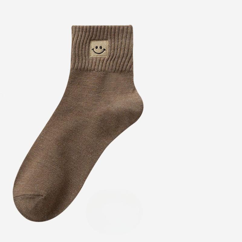 Женские весенне-летние простые вышитые хлопковые носки-трубы с улыбающимся лицом