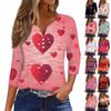 Женский повседневный универсальный топ с V-образным вырезом и рукавом три четверти на пуговицах с принтом ко Дню святого Валентина