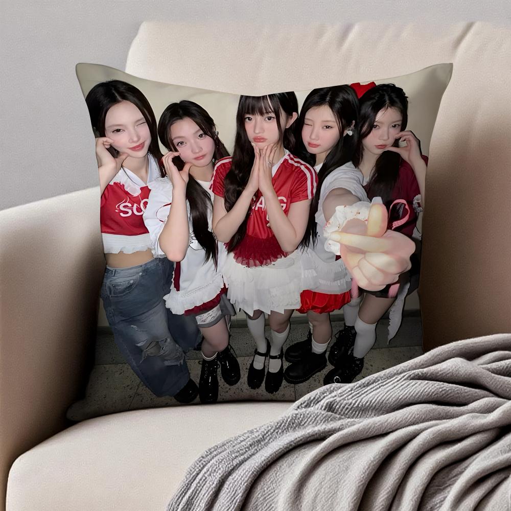Fresh Cute Korean Girl Group IILLIT Cushion Cover Pillowcase Antidustmite Invisible Zipper Short Plush Sofa Cushion