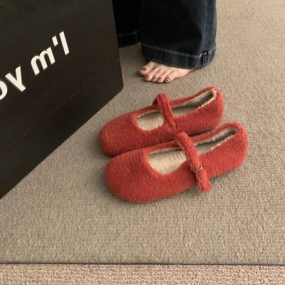 Ретро Мори плюшевые шерстяные одинарные туфли женские 2025 осень и зима новые французские туфли Мэри Джейн на одной перемычке туфли из овечьей шерсти