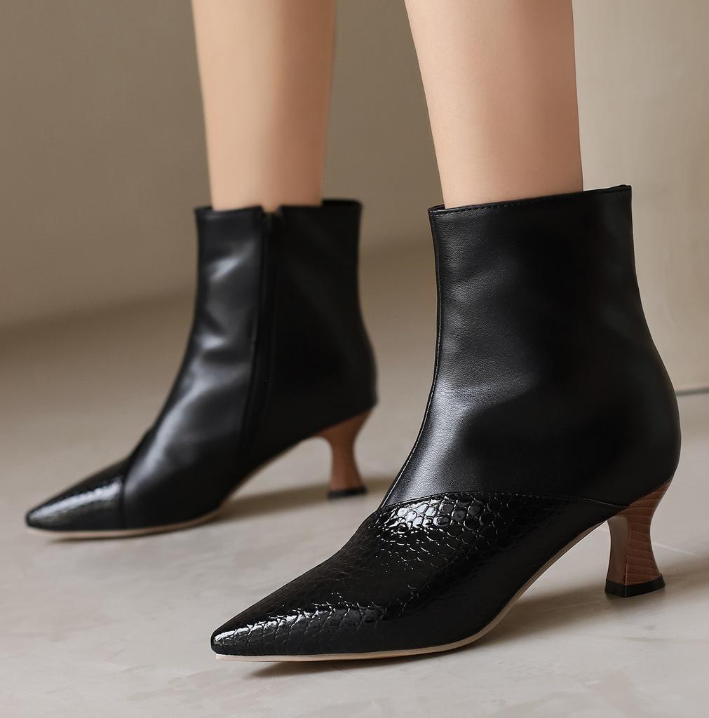 Fashion Sexy Strange Thin Heel Splicing Chelsea Ankle Boots Women Autumn Winter Shoes Woman Pointed Toe High-Heeled Fashion Short Bootie