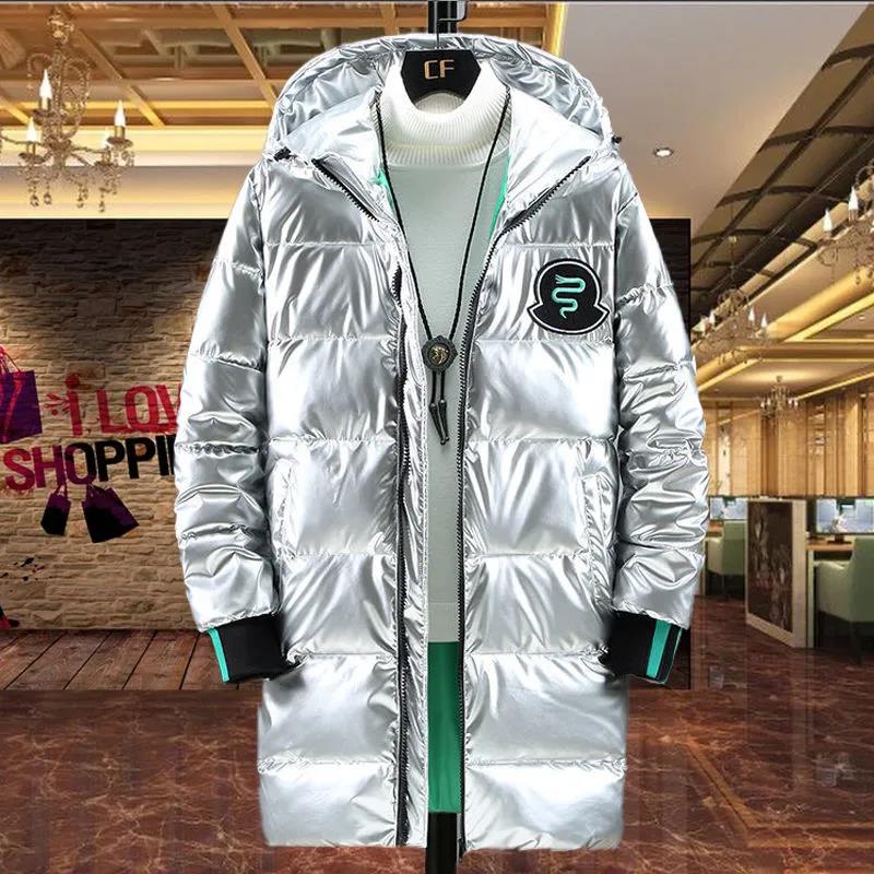 Men's Hooded Down Jacket S Long Winter Plus Velvet Thick Warm Cotton Jacket Men's Loose Casual Top Pure Color All-match Coats Zipper Windbreaker