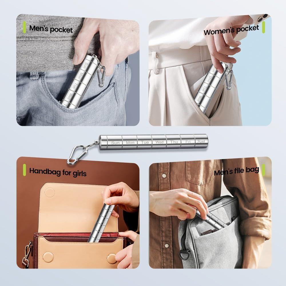 Складывающийся еженедельный контейнер для таблеток Компактный мини-металлический контейнер для таблеток Слайд 7-дневный контейнер для таблеток