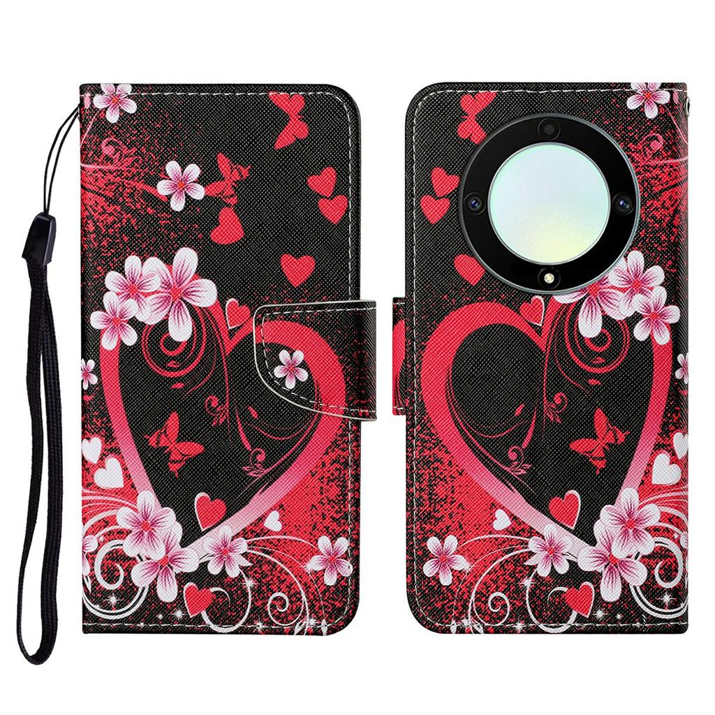 For Honor Magic5 Lite 5G/X9a 5G Case Pattern Printing Protective Leather Folio Phone Cover with Wrist Strap