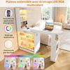 Extendable bar table with storage, bar cabinet & sideboard, kitchen cabinet with glass doors, LED lighting, White, 131–170 × 40 × 170 cm