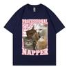 2026 Summer Cotton Tee Cute Sleeping Cats Meme Graphic Unisex WOMEN Plus Size Loose Casual Hip Hop Streetwear Breathable Top