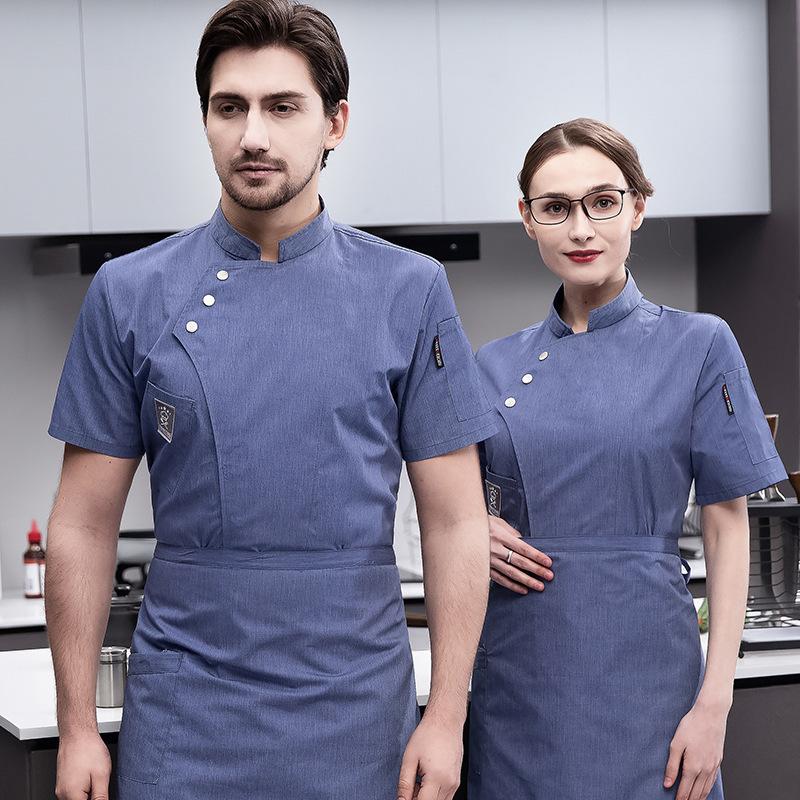 Куртки шеф-повара с короткими рукавами, кухонная униформа шеф-повара ресторана, рубашка с логотипом на заказ, дышащее платье шеф-повара для пекарни, мужчин