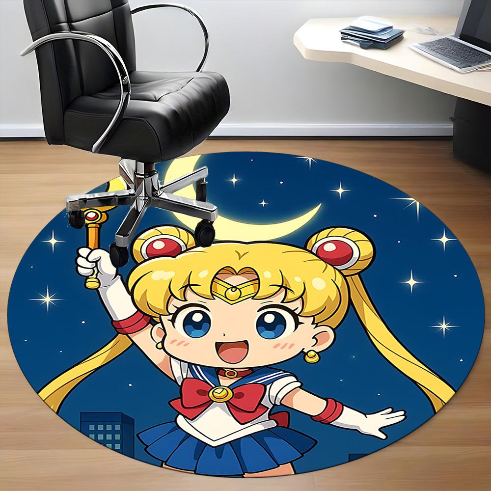 1pc Sailor Moon Office Round Area Rug, Indoor Mat Suitable For Office, Under Office Chairs Bedroom Living Room Home Decor, Room Deco171