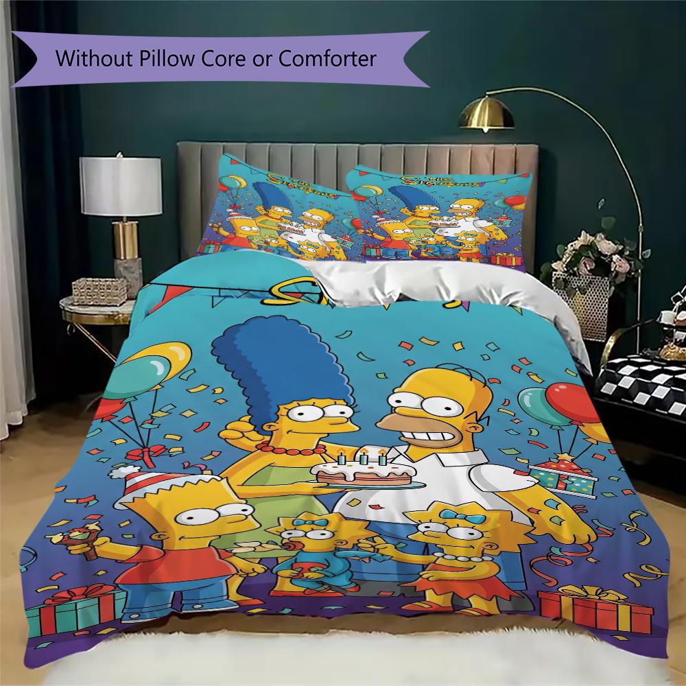 Simpsons Family Pattern Bedding uilt Set uilt Cover Pillowcase Home Decoration Birthday Gift (1 * duvet cover + 2 * pillowcase  without core)85