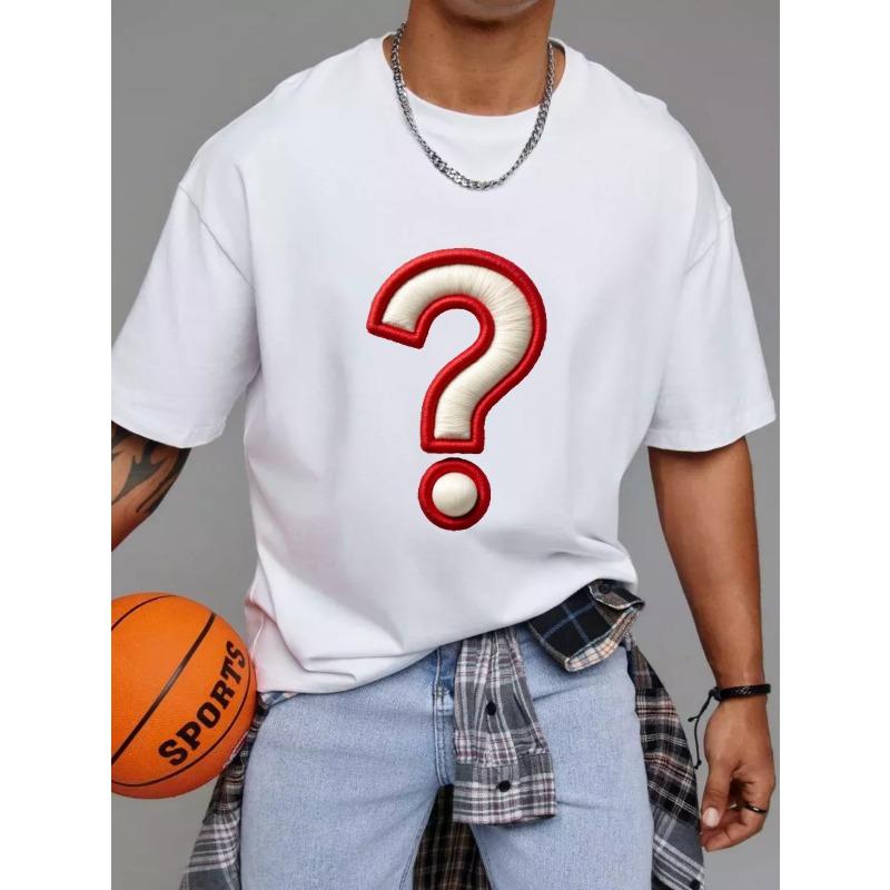 White T Shirt with Question Mark Print for Casual Wear