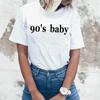 Women Fashion 90's Baby Letter Print Short Sleeve Round Neck Tee T-Shirt Top