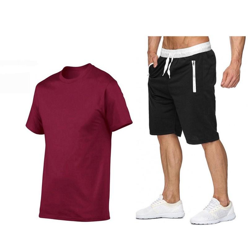 Mens Cotton Blend Sport Set Short Sleeve T-Shirt Mid-Length Jogger Pants Casual Gym Wear Outfit