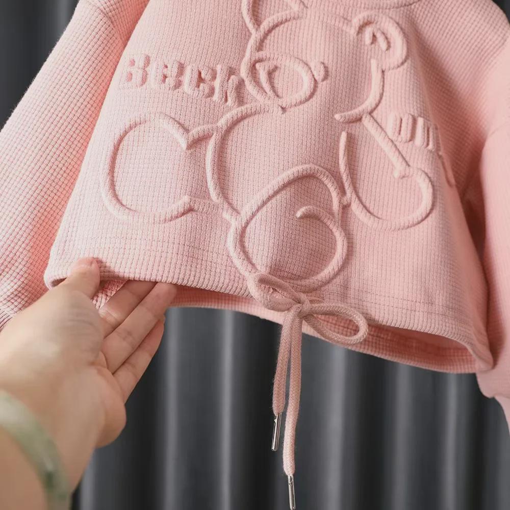 Осенняя мода для девочек 2024 года: Новые спортивные костюмы из двух частей - повседневный комплект с толстовкой для маленьких девочек