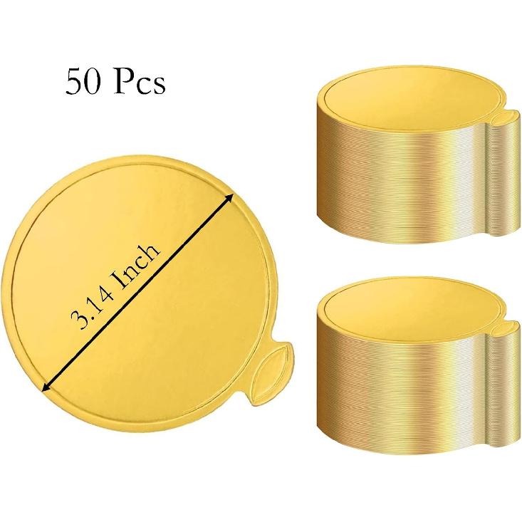 50 Pcs 3.14 Inch Mini Round Golden Cake and Bread Stand for Mousse Cupcake Base Paper Plates Circle Dessert Base Board (Gold)