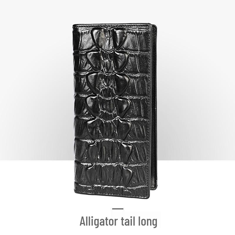 Мужской ретро кошелек из тисненой кожи – длинный, с тиснением под крокодила, с отделениями для нескольких карт и монетницей.