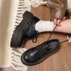 Loafers 2025 Spring and Autumn New Round Head Shallow Mouth British Single Shoes Women's Small Height Increase Thick Sole Lace-up Small Leather Shoes