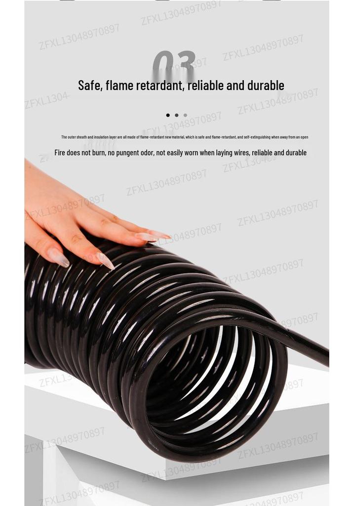 Dual-core 0.3mm + Quad-core 0.15mm Shielded Spring Coil Cable, Pure Copper, Wear-Resistant, High Tensile Strength