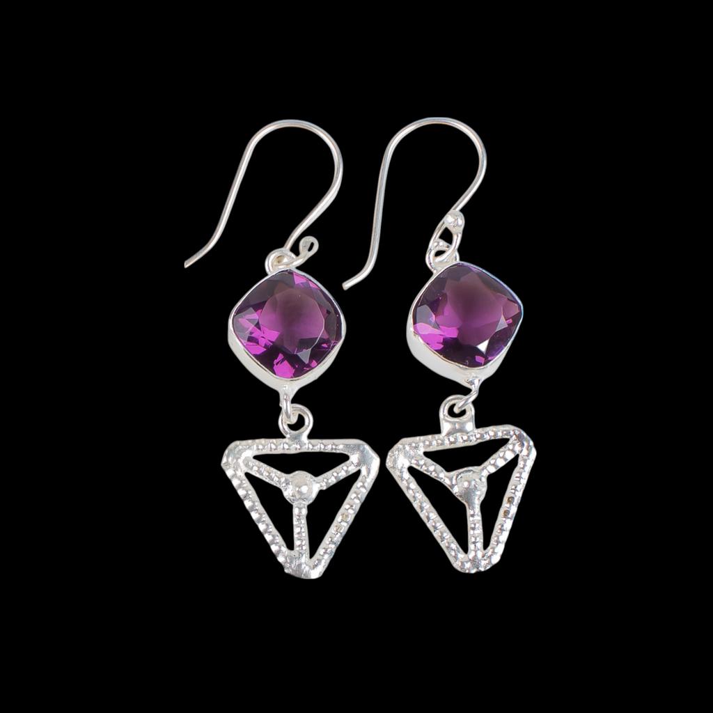 Amethyst Gemstone 925 Sterling Silver Jewelry Handmade Earrings 2.00" For Women EE-45-7