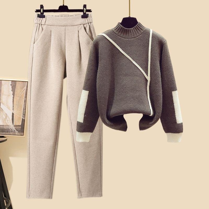 Women's 2024 Three-Piece Set: Thick Vest, Semi-High Neck Sweater, Carrot Harem Pants for Spring, Autumn, and Winter.