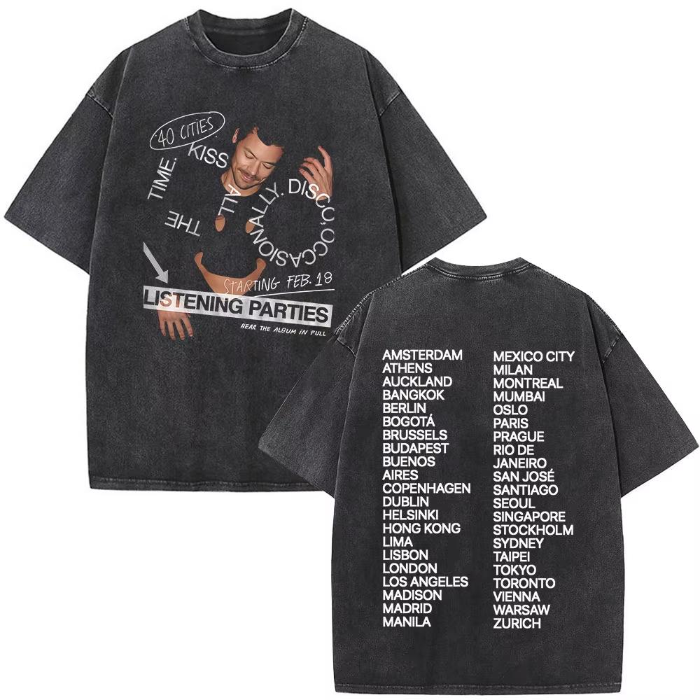 Kiss All The Time Disco Occasionally Album Vintage Washed Tshirts Men Women Clothing Fashion Hip Hop Short Sleeves T Shirt