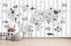 Children's photo wallpaper world map with gray stripes and animals DWK287 200x135