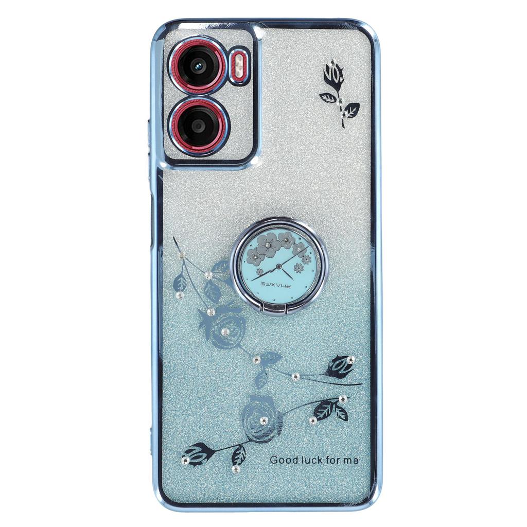 KADEM For Motorola Moto G05 4G/E15 4G Case Ring Kickstand TPU Flowers Phone Cover Gradient Glitter