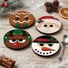 Santa Claus Reindeer Snowman Ornaments 4Pcs Christmas Wooden Coaster, Cute Gingerbread Man Round Coaster Set Drink Mats, Heat-Insulating Table
