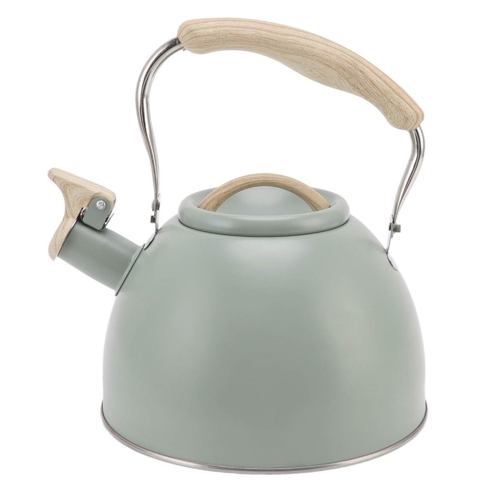 Light Green Whistling Tea Kettle 3L Capacity Stainless Steel Teapot Flat Bottom Teapot Home Use
