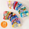 8/16 Pairs Random Combination Fun Pok É Mon Family Cartoon Anime Pattern Men's Crew Socks Outdoor Casual Couple Short Socks