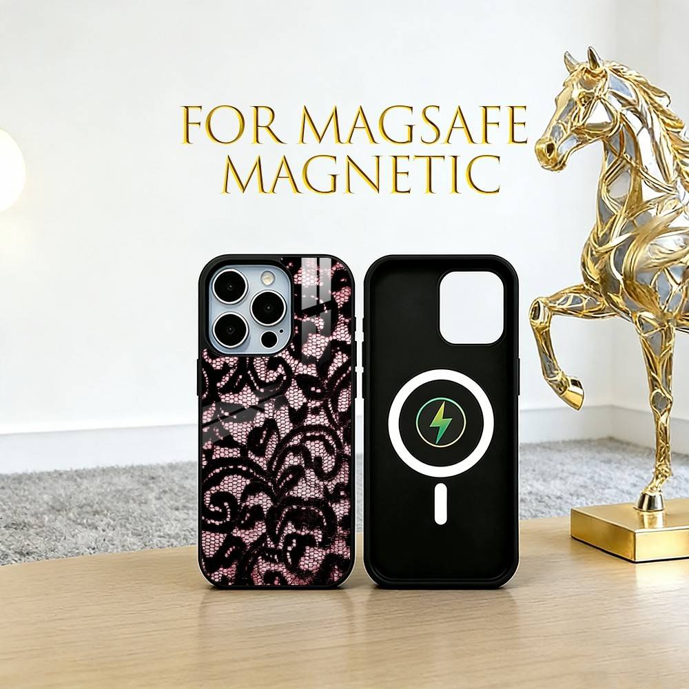 Винтажный Кружевной Чехол Для Телефона Для iPhone17,16,15,14,13,12,11 Plus,Pro Магнитный Для Magsafe Беспроводной Зарядки